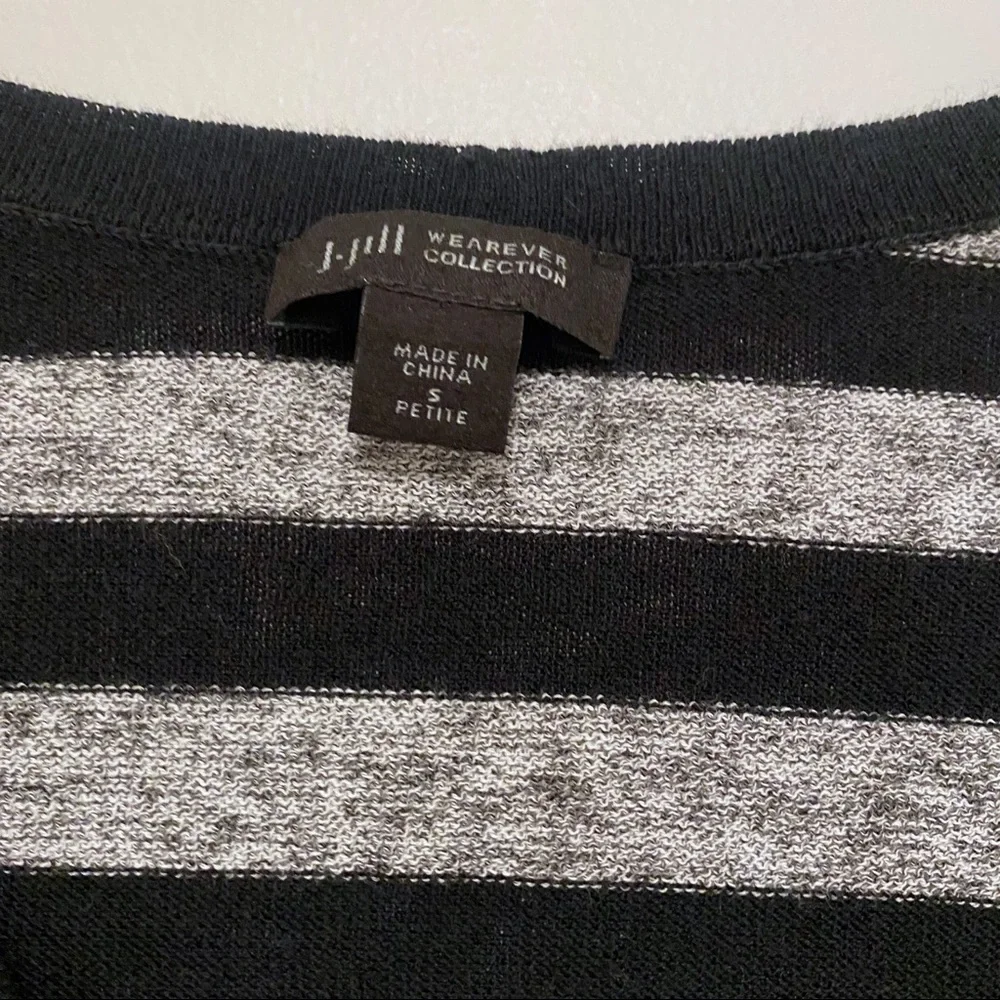 J. Jill | Striped Long Cardigan Sweater Button Front Gray Black Size S Petite
